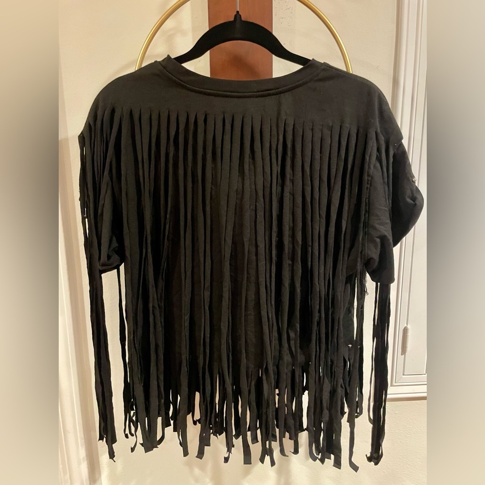 SHEIN Black Fringe Crop Tee with Stud Details - Picture 4 of 4